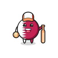 personaje de dibujos animados de la insignia de la bandera de qatar como jugador de béisbol vector