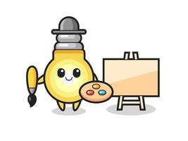 Illustration of light bulb mascot as a painter vector