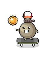 money sack character illustration ride a skateboard vector