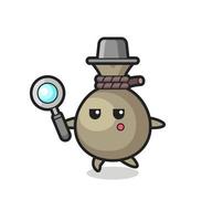 money sack cartoon character searching with a magnifying glass vector
