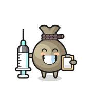 Ilustración de mascota de saco de dinero como médico vector