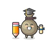 money sack illustration cartoon is graduation with a giant pencil vector