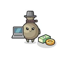 Mascot Illustration of money sack as a hacker vector