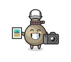 Character Illustration of money sack as a photographer vector