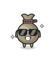 Cartoon mascot of money sack with cool gesture vector