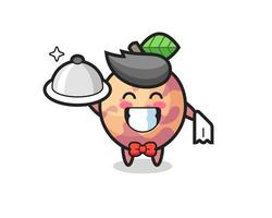 Mascota de personaje de fruta pluot como camareros. vector