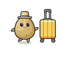 potato cartoon illustration with luggage on vacation vector