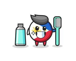 Ilustración de la mascota de la insignia de la bandera de Filipinas con un cepillo de dientes vector
