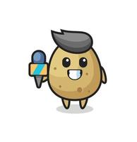 Character mascot of potato as a news reporter vector