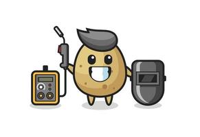 Mascota de personaje de patata como soldador. vector