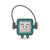 processor character cartoon with skipping rope vector