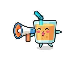 orange juice character illustration holding a megaphone vector