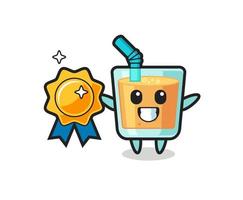 orange juice mascot illustration holding a golden badge vector