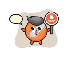 pencil sharpener character illustration holding a stop sign vector