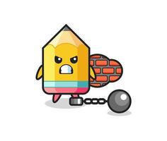 mascota de personaje de lápiz como prisionero vector