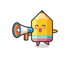 pencil character illustration holding a megaphone vector