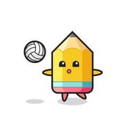 Character cartoon of pencil is playing volleyball vector