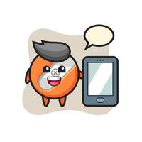 pencil sharpener illustration cartoon holding a smartphone vector