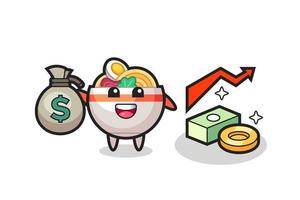 noodle bowl illustration cartoon holding money sack vector