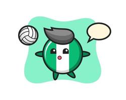 Character cartoon of nigeria flag badge is playing volleyball vector