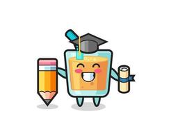 orange juice illustration cartoon is graduation with a giant pencil vector