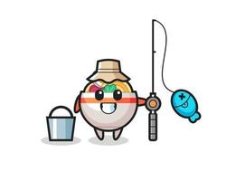 personaje mascota de tazón de fideos como pescador vector