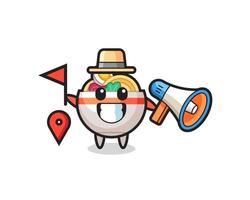 Character cartoon of noodle bowl as a tour guide vector