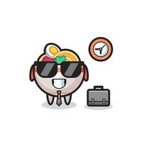 mascota de dibujos animados de tazón de fideos como empresario vector