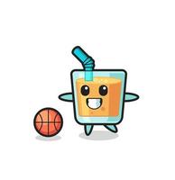 Illustration of orange juice cartoon is playing basketball vector