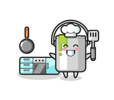 paint tin character illustration as a chef is cooking vector