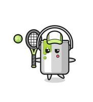 Cartoon character of paint tin as a tennis player vector