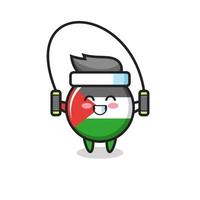palestine flag badge character cartoon with skipping rope vector