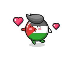 palestine flag badge character cartoon with kissing gesture vector