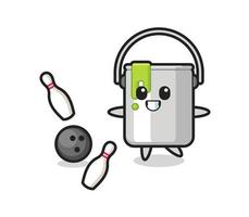 Character cartoon of paint tin is playing bowling vector