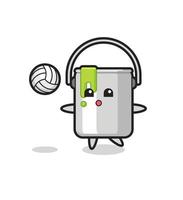 Character cartoon of paint tin is playing volleyball vector