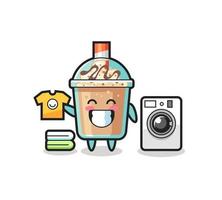 Mascot cartoon of milkshake with washing machine vector