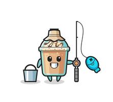 Mascot character of milkshake as a fisherman vector
