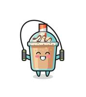 milkshake character cartoon with skipping rope vector