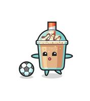 Illustration of milkshake cartoon is playing soccer vector