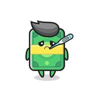Personaje de mascota de dinero con condición de fiebre. vector