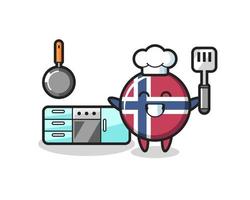 ilustración de personaje de insignia de bandera de noruega mientras un chef está cocinando vector