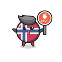 norway flag badge character illustration holding a stop sign vector