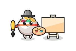 Illustration of noodle bowl mascot as a painter vector