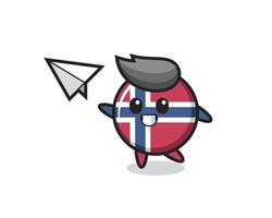 norway flag badge cartoon character throwing paper airplane vector