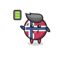 carácter de la mascota de la insignia de la bandera de Noruega con gesto enérgico vector
