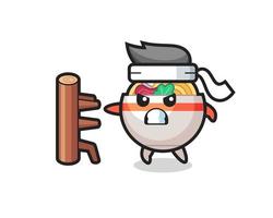 noodle bowl cartoon illustration as a karate fighter vector
