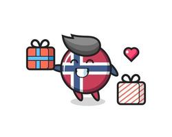 norway flag badge mascot cartoon giving the gift vector