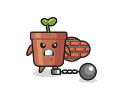 Character mascot of plant pot as a prisoner vector