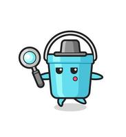 plastic bucket cartoon character searching with a magnifying glass vector