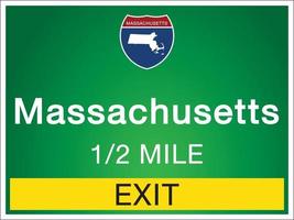 Highway signs before the exit To Massachusetts state information